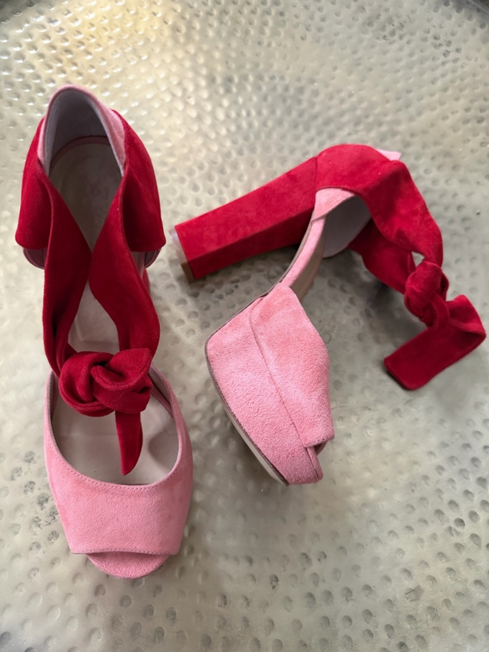 TWINSET Suede Pink Red Platform Sandals Heels NWOT Size IT 38 IS 7.5 Twin-Set
